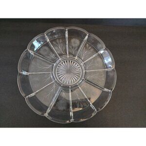 Vintage Heisey Daisy Clear Glass Divided Serving Platter With Floral Etching